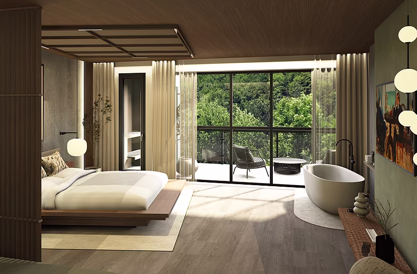 Innenansicht einer Suite im Mazaggs mit moderner Einrichtung