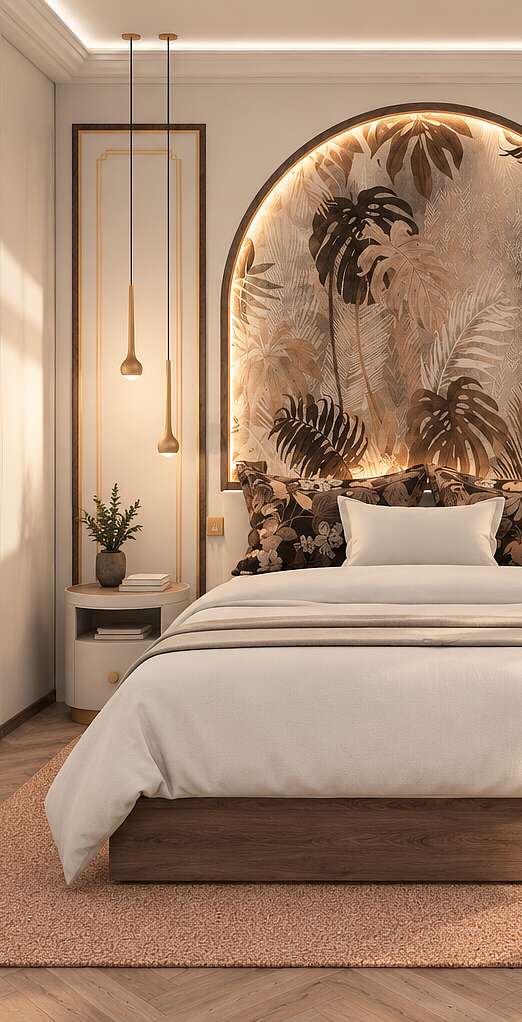 Eines von zwei Schlafzimmern der Signature Suite für bis zu vier Personen mit Doppelbett und elegantem Art-Déco-Design