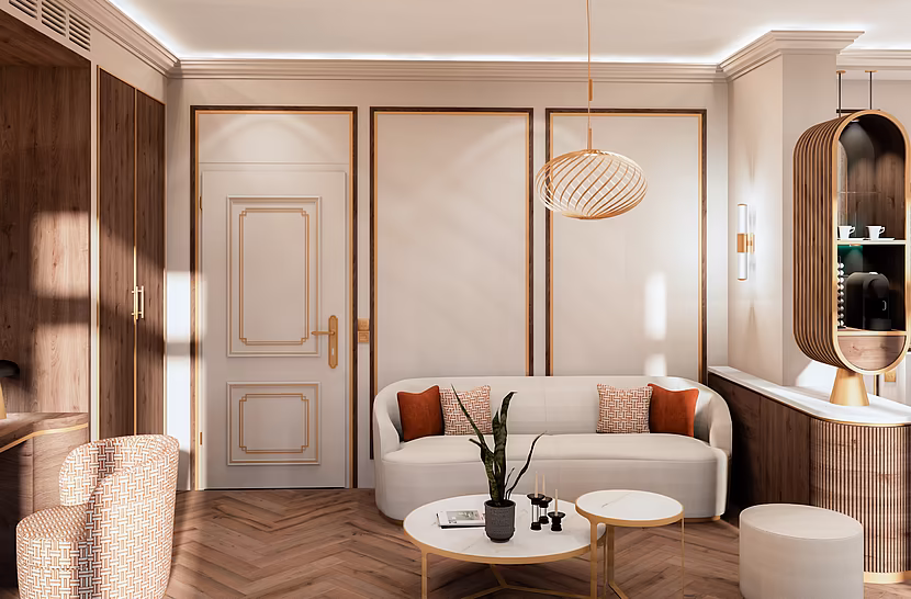 Innenansicht einer Suite im Mazaggs mit moderner Einrichtung