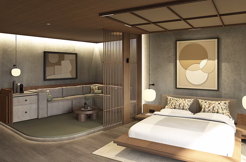 Innenansicht einer Suite im Mazaggs mit moderner Einrichtung