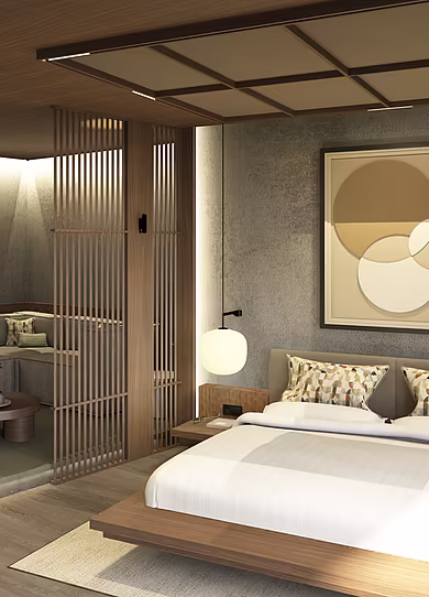 Innenansicht einer Suite im Mazaggs mit moderner Einrichtung