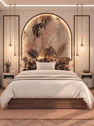 Eines von zwei Schlafzimmern der Signature Suite für bis zu vier Personen mit Doppelbett und elegantem Art-Déco-Design