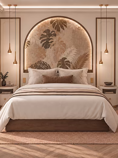 Eines von zwei Schlafzimmern der Superior Suite im Art-Déco-Stil mit Doppelbett und eigener freistehender Badewanne